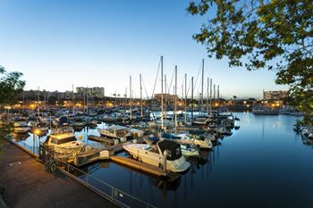 A marina filled with lots of boats docked in the water.